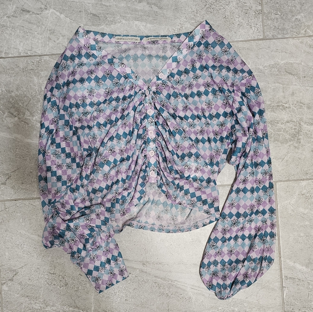Urban Outfitters Blue and Pink Checkered Blouse